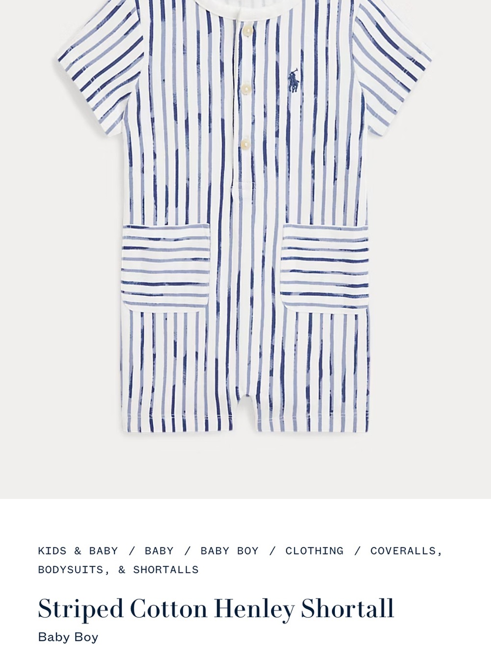 Ralph Lauren Baby Boy Striped Cotton Henley Shortall 6M - Picture 11 of 12